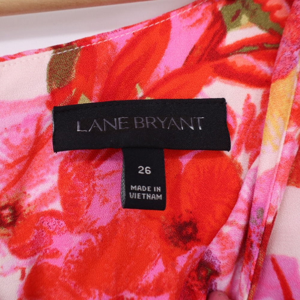 Lane Bryant Dress Womens 26 Sleeveless Floral Fit & Flare Pink Red V-Neck Good - Picture 2 of 5